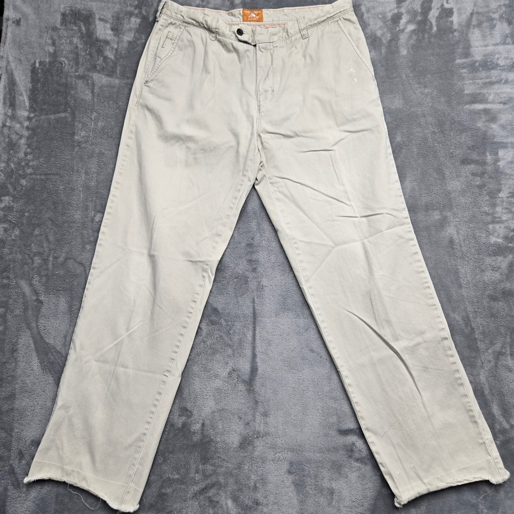 Tommy Bahama Mens Boracay Khaki Tan Pima Cotton Straight Leg Pants 36x30 Raw Hem